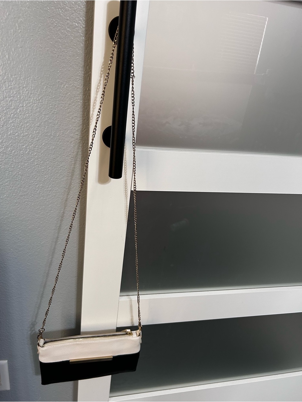 White and Black Crossbody Clutch with Chain Strap
